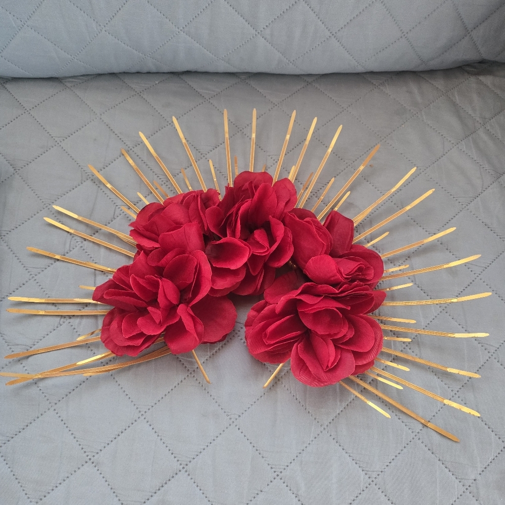 Red ROSE Hair Accessory Headband with Gold Spikes